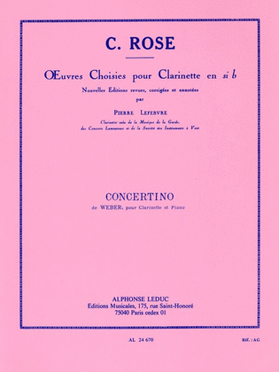 Weber Carl Maria Von Lefebvre Concertino Op 26 Clarinet & Piano Book