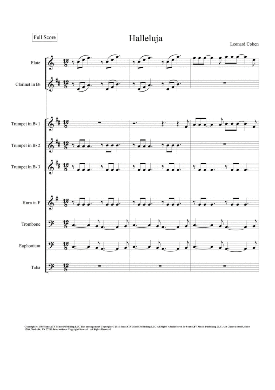 Hallelujah Concert Band scores gallery preview page 1