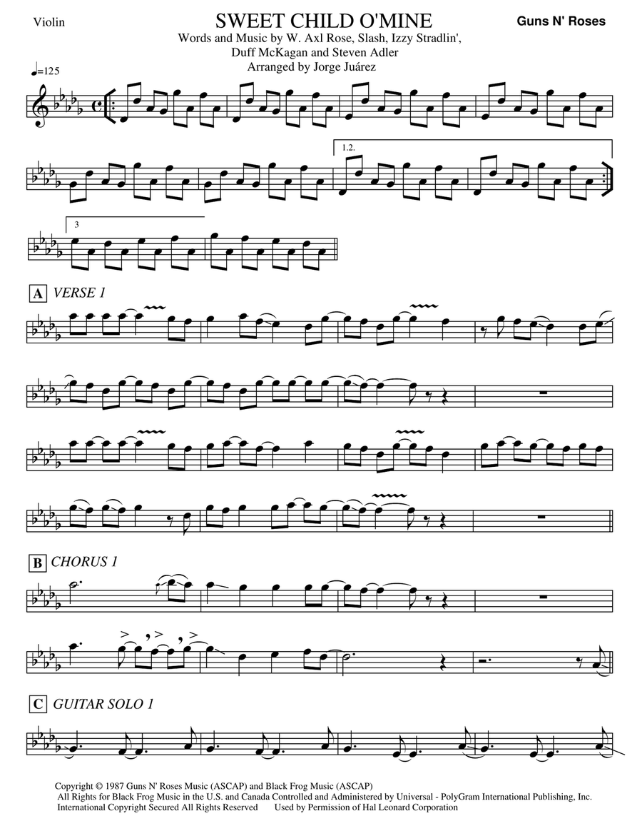 Sweet Child O' Mine Violin Solo scores gallery preview page 1