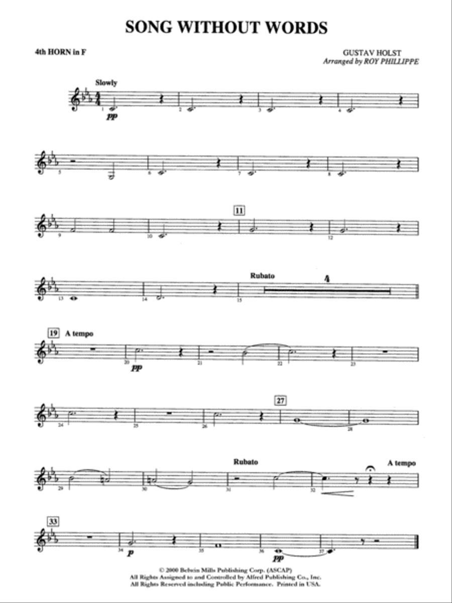Song without Words: 4th F Horn Full Orchestra scores gallery preview page 1