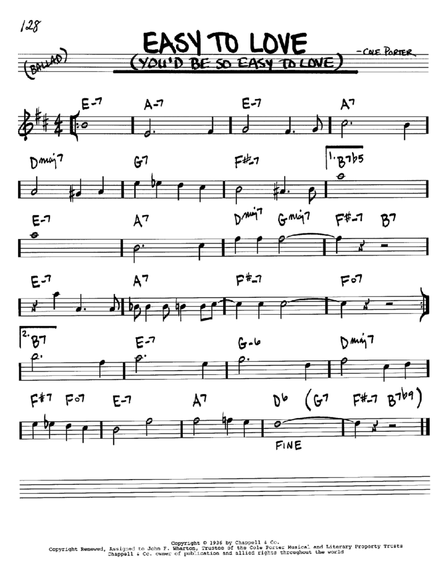 Easy To Love (You'd Be So Easy To Love) B-Flat Instrument scores gallery preview page 1