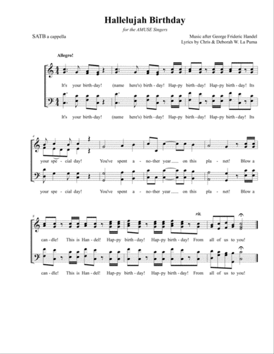 Hallelujah Birthday Song 4-Part scores gallery preview page 1
