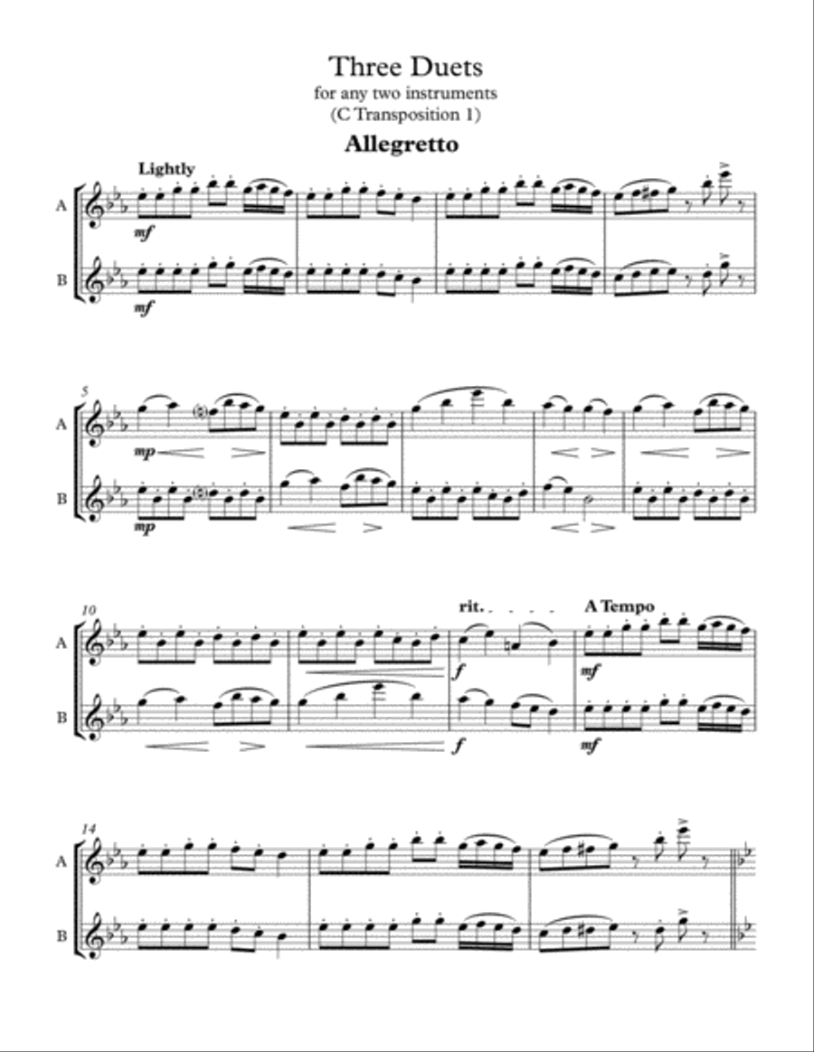 Three Contrasting Duets - For Any Two Wind Instruments (C Transposition - Treble Clef) Woodwind Ensemble scores gallery preview page 2