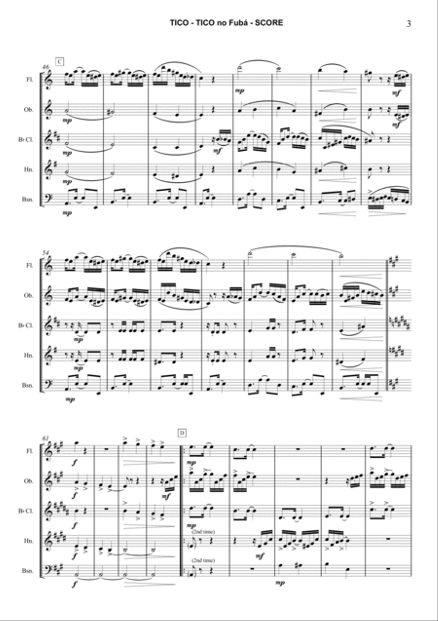 Tico Tico no Fubá Woodwind Quintet scores gallery preview page 3