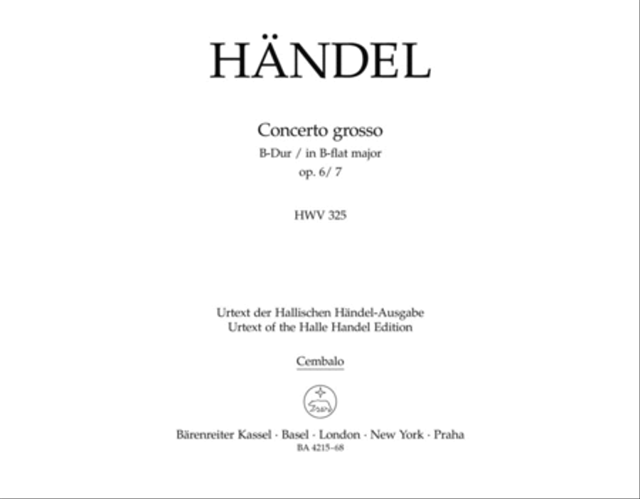 Concerto grosso B flat major, Op. 6/7 HWV 325 Harpsichord scores gallery preview page 1