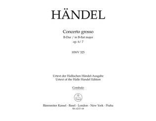 Book cover for Concerto grosso B flat major, Op. 6/7 HWV 325
