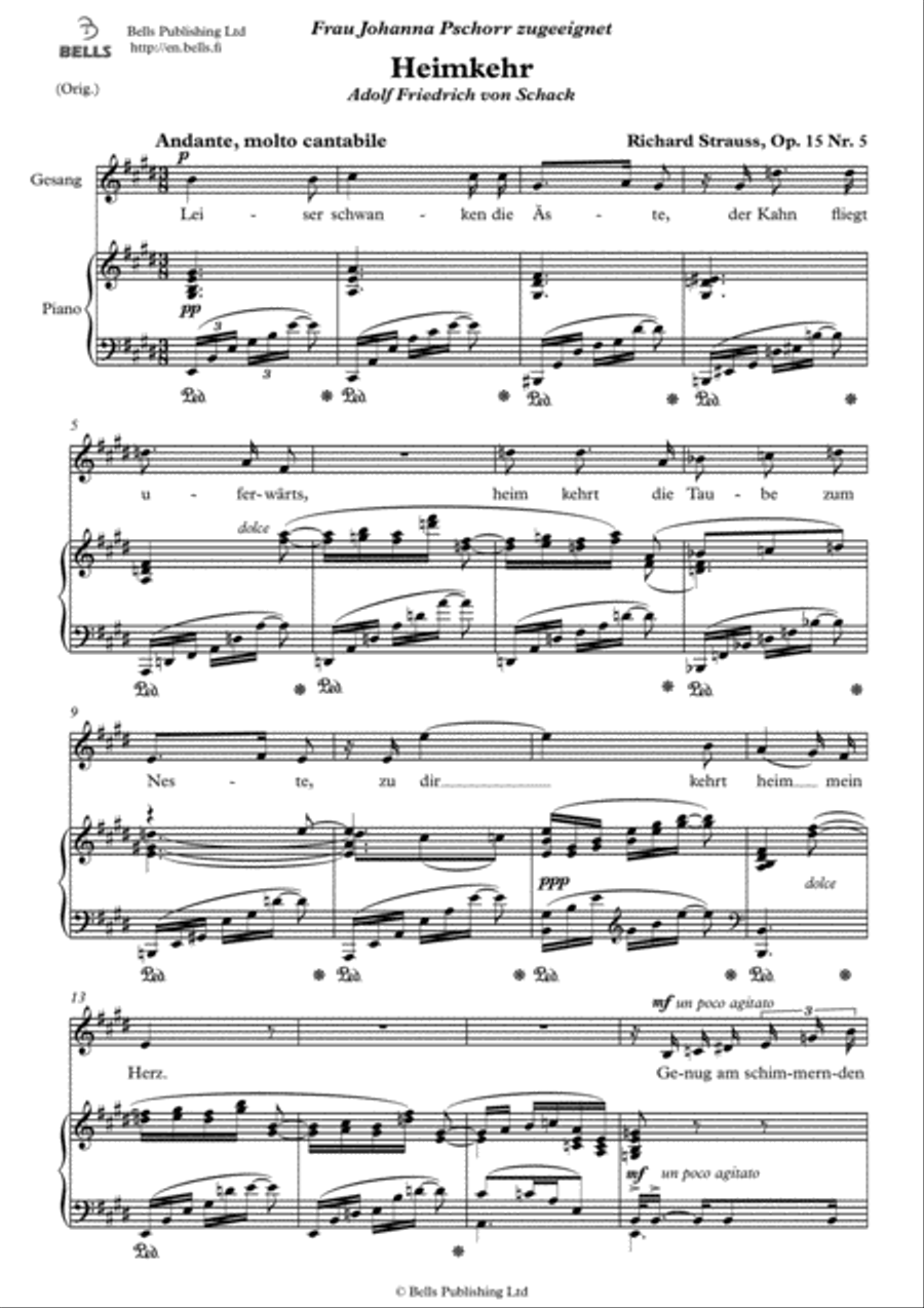 Heimkehr, Op. 15 No. 5 (Original key. E Major) Voice Solo scores gallery preview page 1