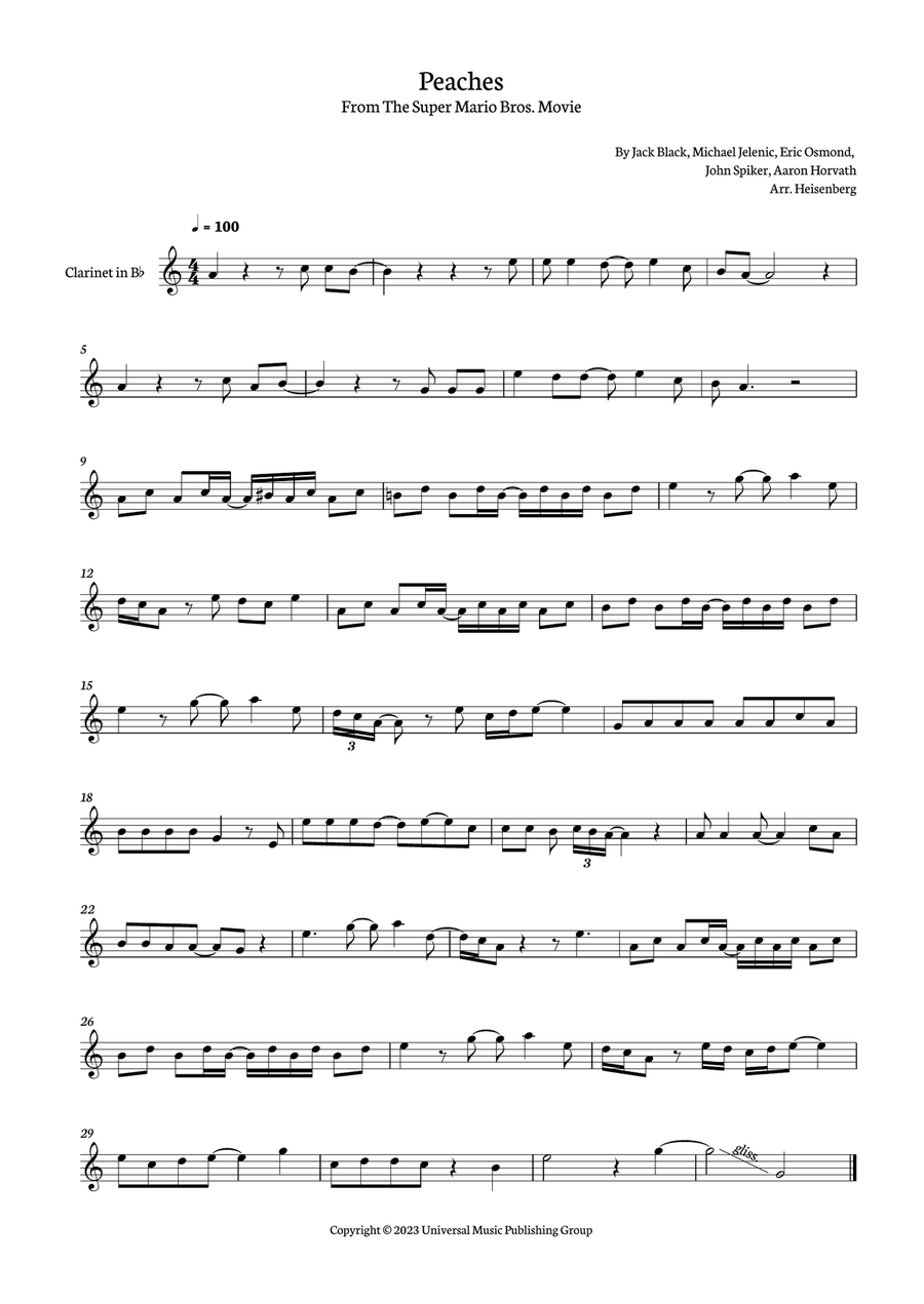 Peaches B-Flat Clarinet scores gallery preview page 1