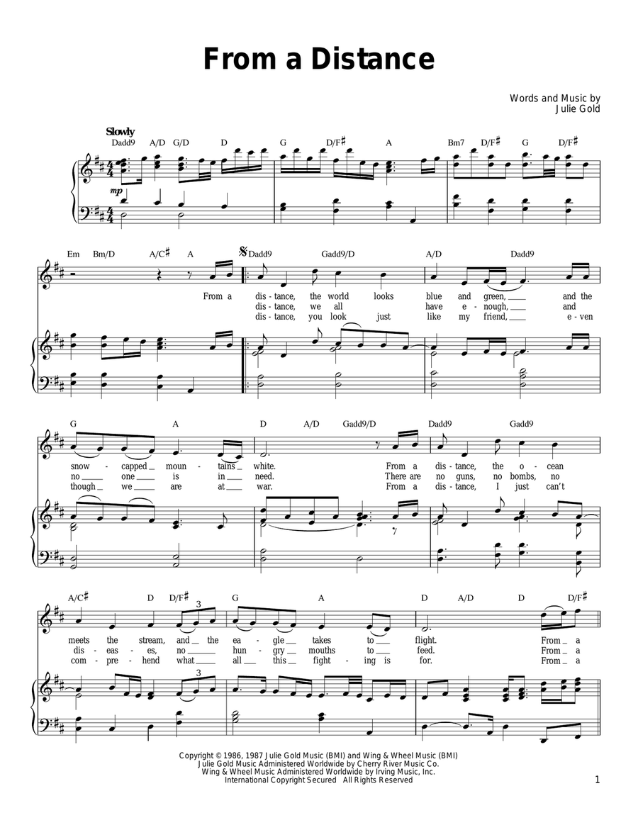 From A Distance From A Distance Piano, Vocal, Guitar scores gallery preview page 1