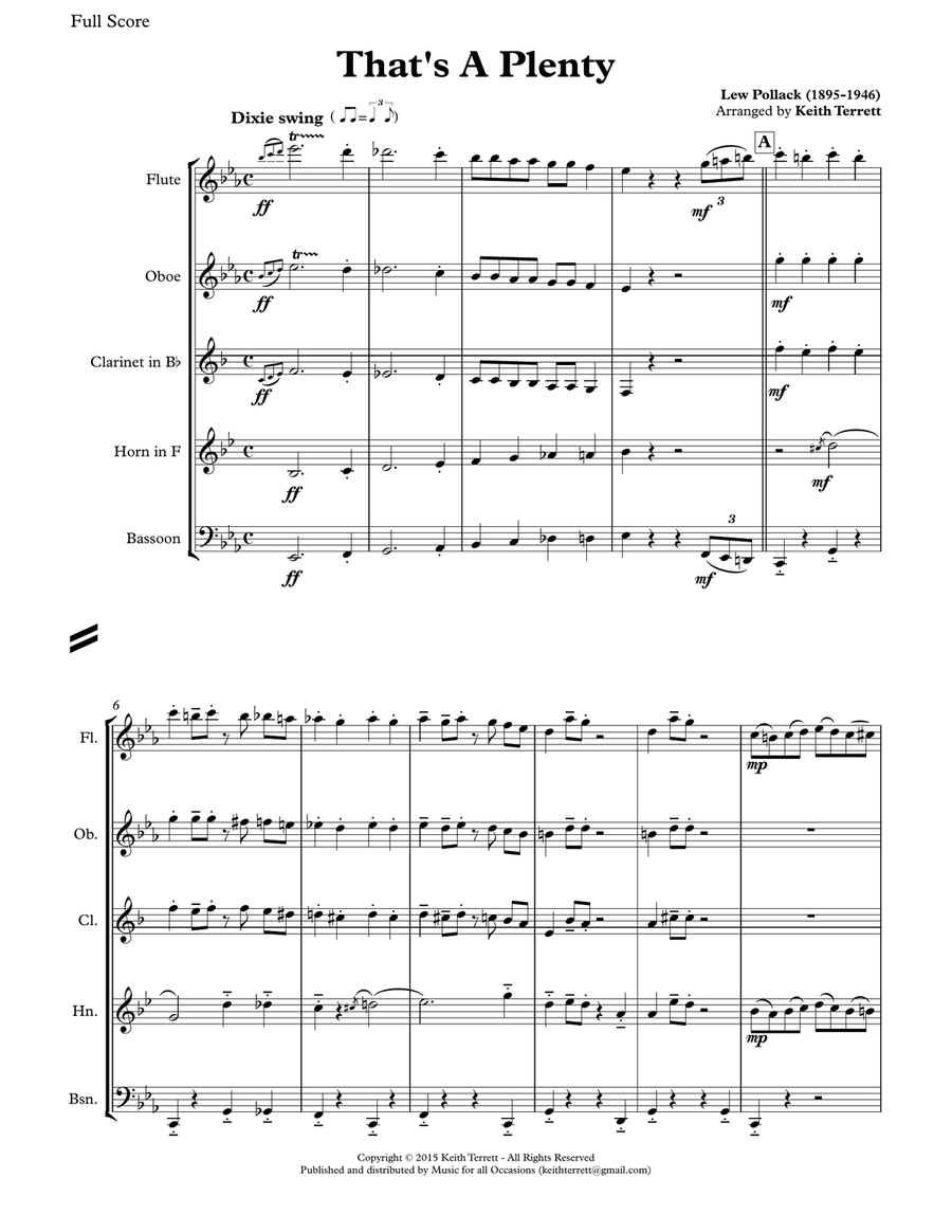 That's a Plenty for Wind Quintet Woodwind Quintet scores gallery preview page 2