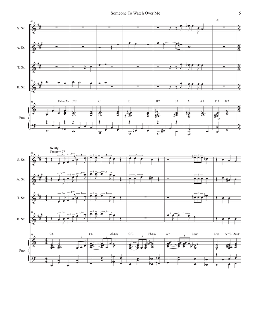 Someone To Watch Over Me Saxophone Quartet scores gallery preview page 5