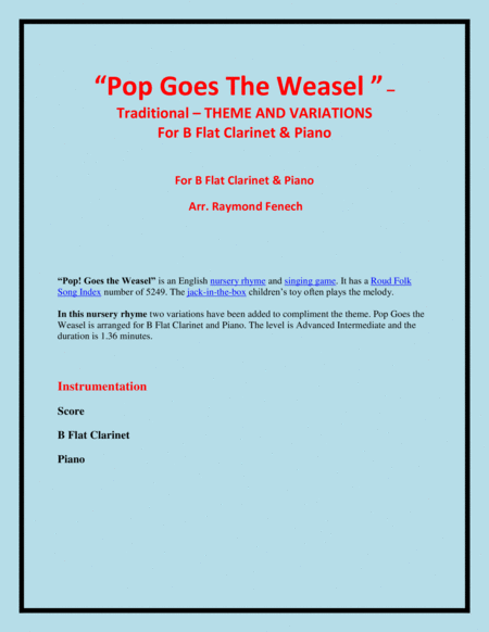 Pop Goes The Weasel - Theme and Variation For B Flat Clarinet and Piano image number null