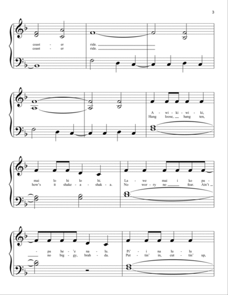 Hawaiian Roller Coaster Ride (from Lilo & Stitch) Easy Piano scores gallery preview page 3
