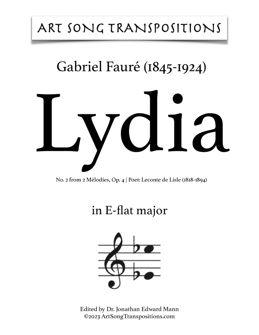 FAURÉ: Lydia, Op. 4 no. 2 (transposed to E-flat major)