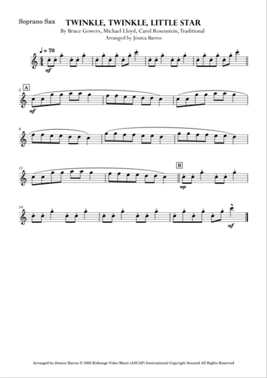 Twinkle, twinkle, little star (Saxophone Quartet) Saxophone Quartet scores gallery preview page 4