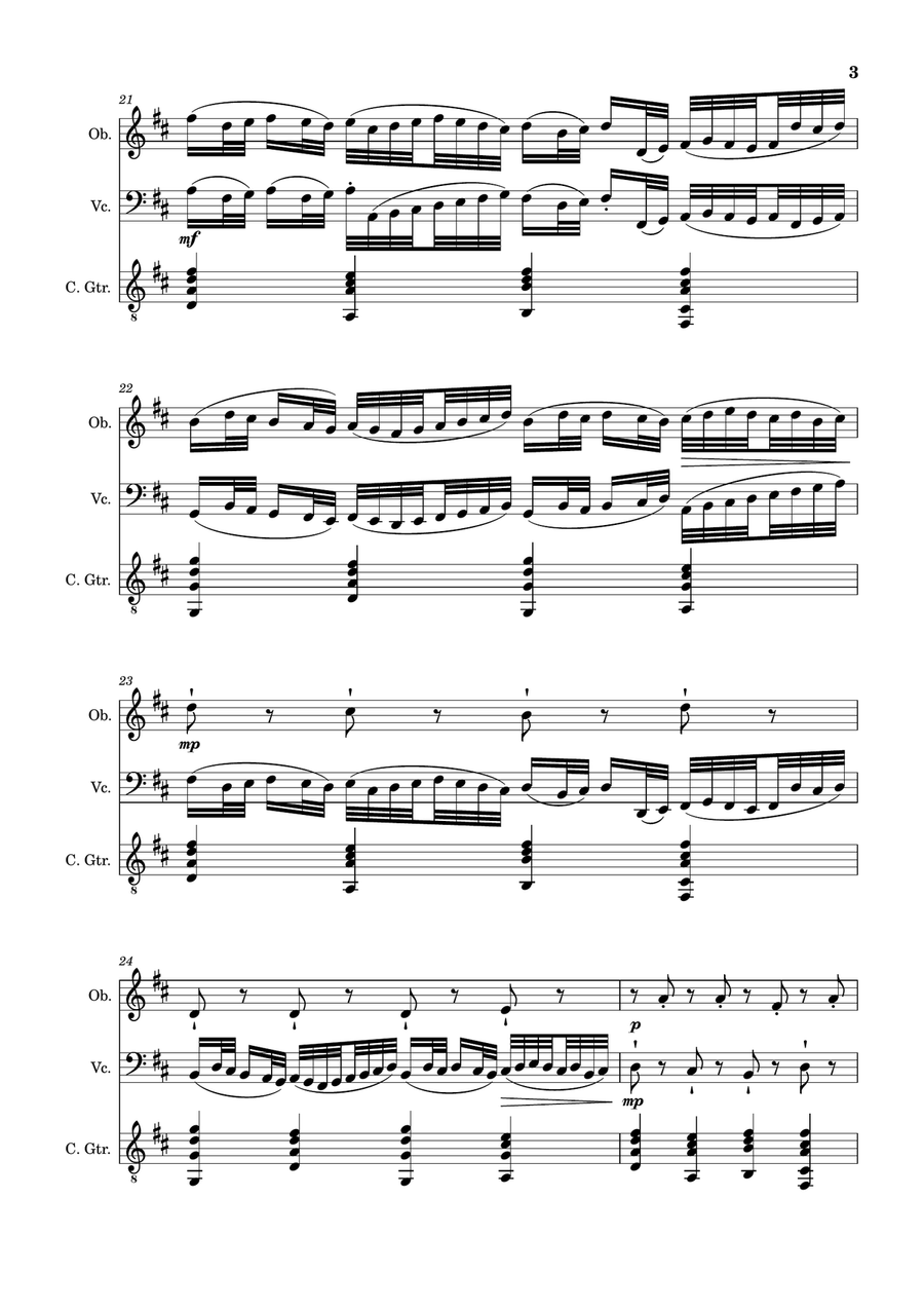 Canon in D Major, P.37; T.337. Arranged for Oboe, Cello and Guitar. Score and Parts Small Ensemble scores gallery preview page 3