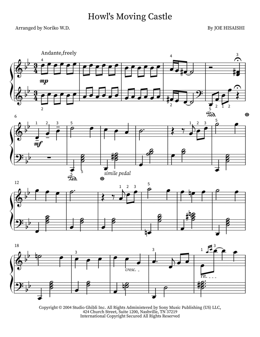 Howl's Moving Castle Piano scores gallery preview page 1
