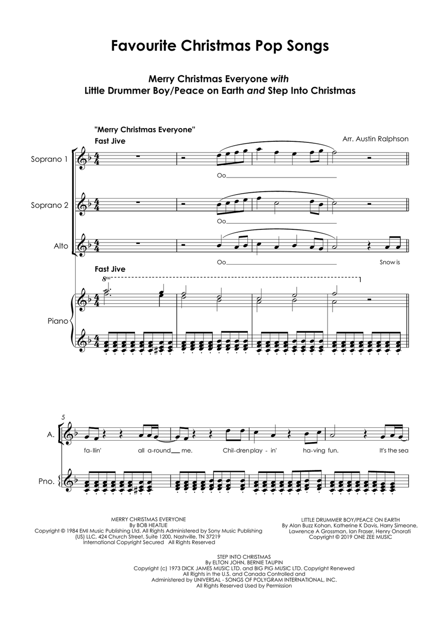 Medley: Merry Christmas Everyone with Little Drummer Boy/peace On Earth and Step Into Christmas Small Ensemble scores gallery preview page 3