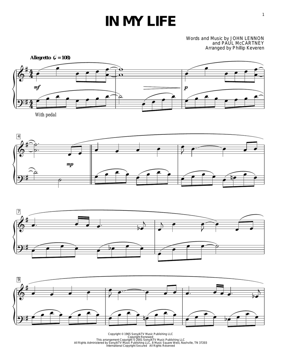 In My Life (arr. Phillip Keveren) Piano Solo scores gallery preview page 1