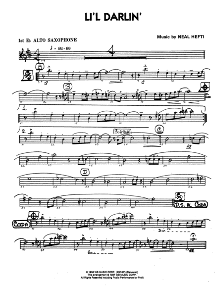 Li'l Darlin': E-flat Alto Saxophone Jazz Ensemble scores gallery preview page 1