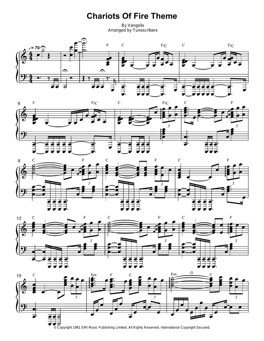 Chariots Of Fire Theme Piano Solo scores gallery preview page 1
