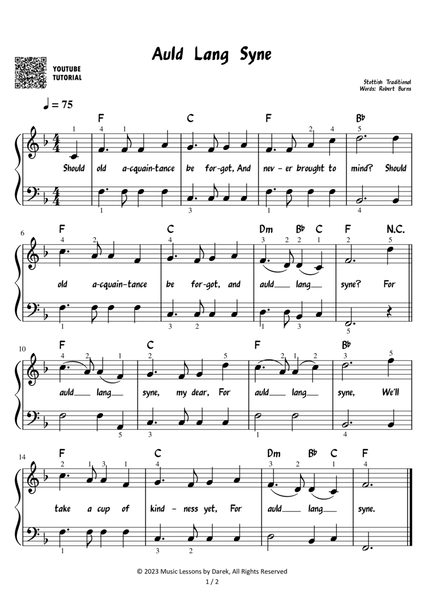 Auld Lang Syne - Christmas Carol [EASY PIANO] image number null