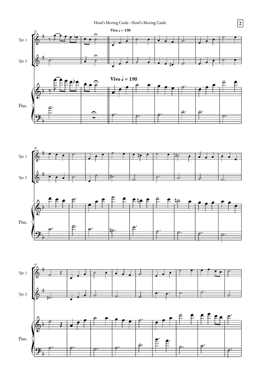 Howl's Moving Castle Trumpet Duet scores gallery preview page 2