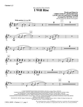 Book cover for I Will Rise - Bb Clarinet 1 & 2