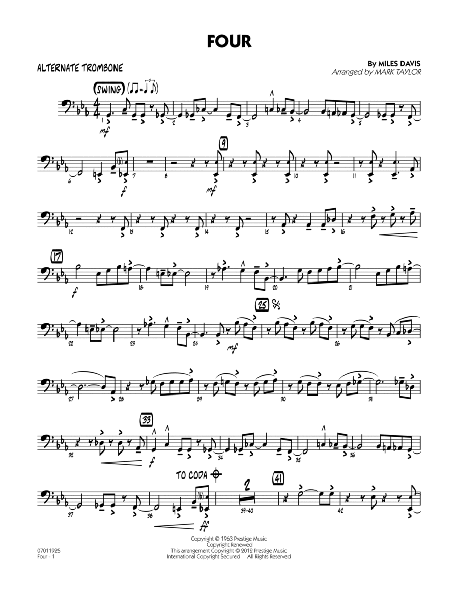 Four - Alternate Trombone Jazz Ensemble scores gallery preview page 1