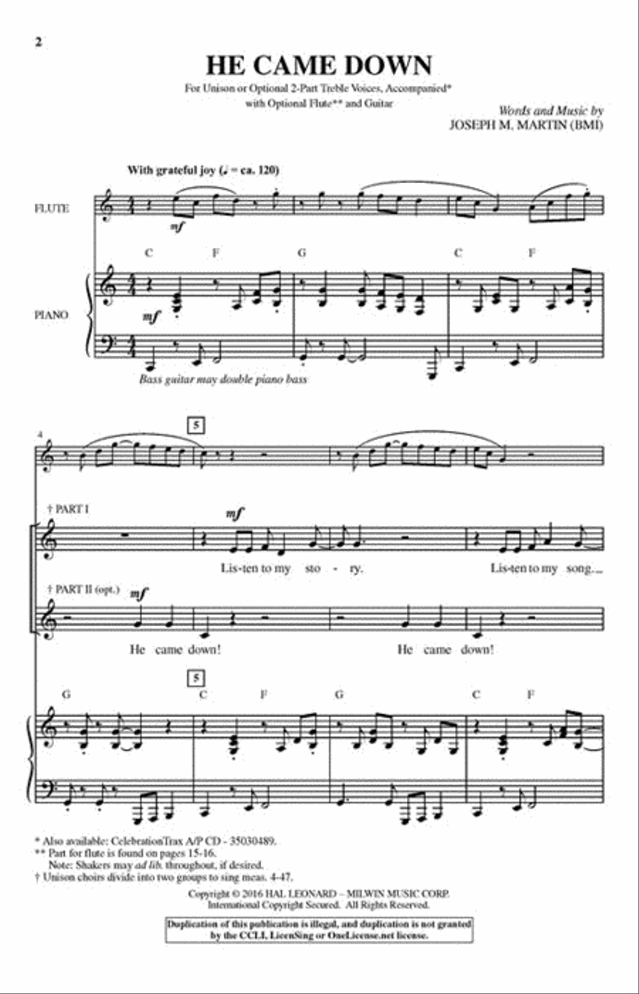 He Came Down He Came Down Unison Choir scores gallery preview page 2