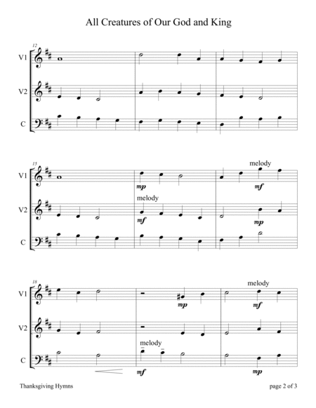 Easy String Trios: Thanksgiving Hymns (A Collection of 10 Easy Trios for 2 Violins and 1 Cello) image number null