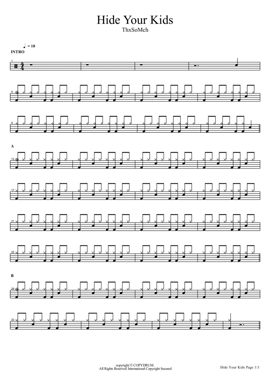 Hide Your Kids Drum Set scores gallery preview page 1