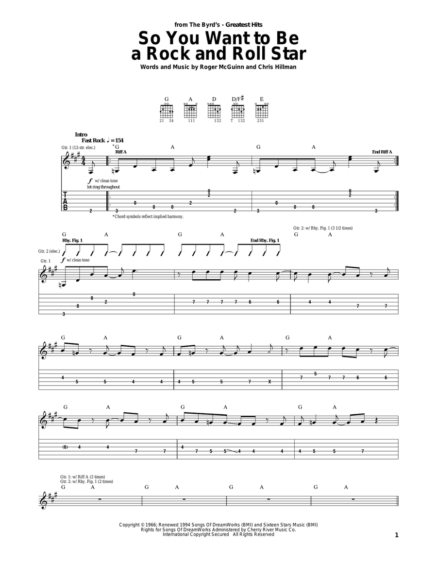 So You Want To Be A Rock And Roll Star Acoustic Guitar scores gallery preview page 1
