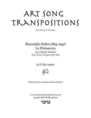 Book cover for HAHN: La primavera (transposed to D-flat major)