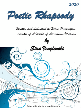 Book cover for Poetic Rhapsody (for solo free bass accordion) by Stas Venglevski