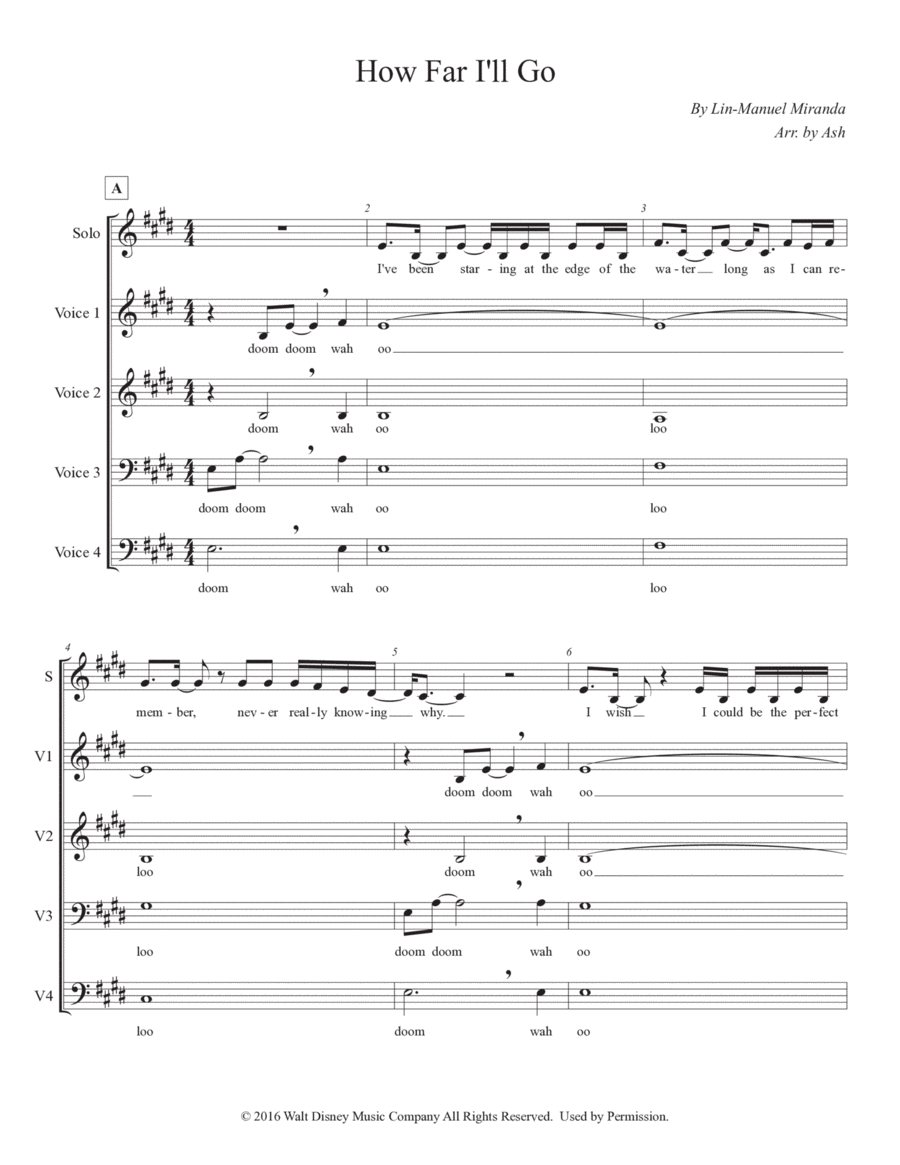 How Far I'll Go 4-Part scores gallery preview page 1