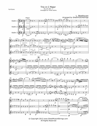 Beethoven, L. - Op. 87 Trio (Mvt. 1) for Three Violins