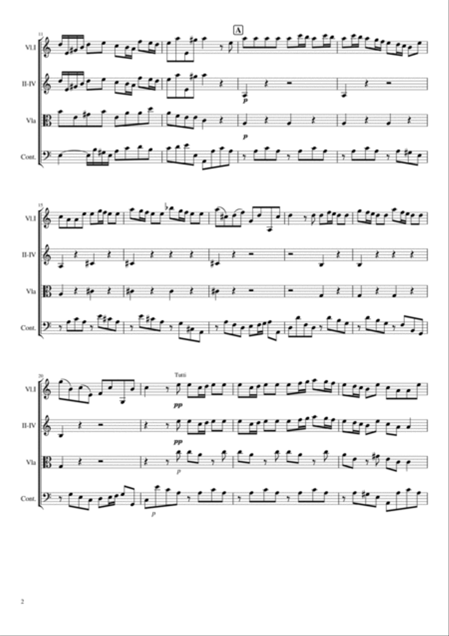 Vivaldi - Violin Concerto in A minor, RV 356 Op.3 No.6 L`Estro Armonico For String Quartet Original String Quartet scores gallery preview page 2