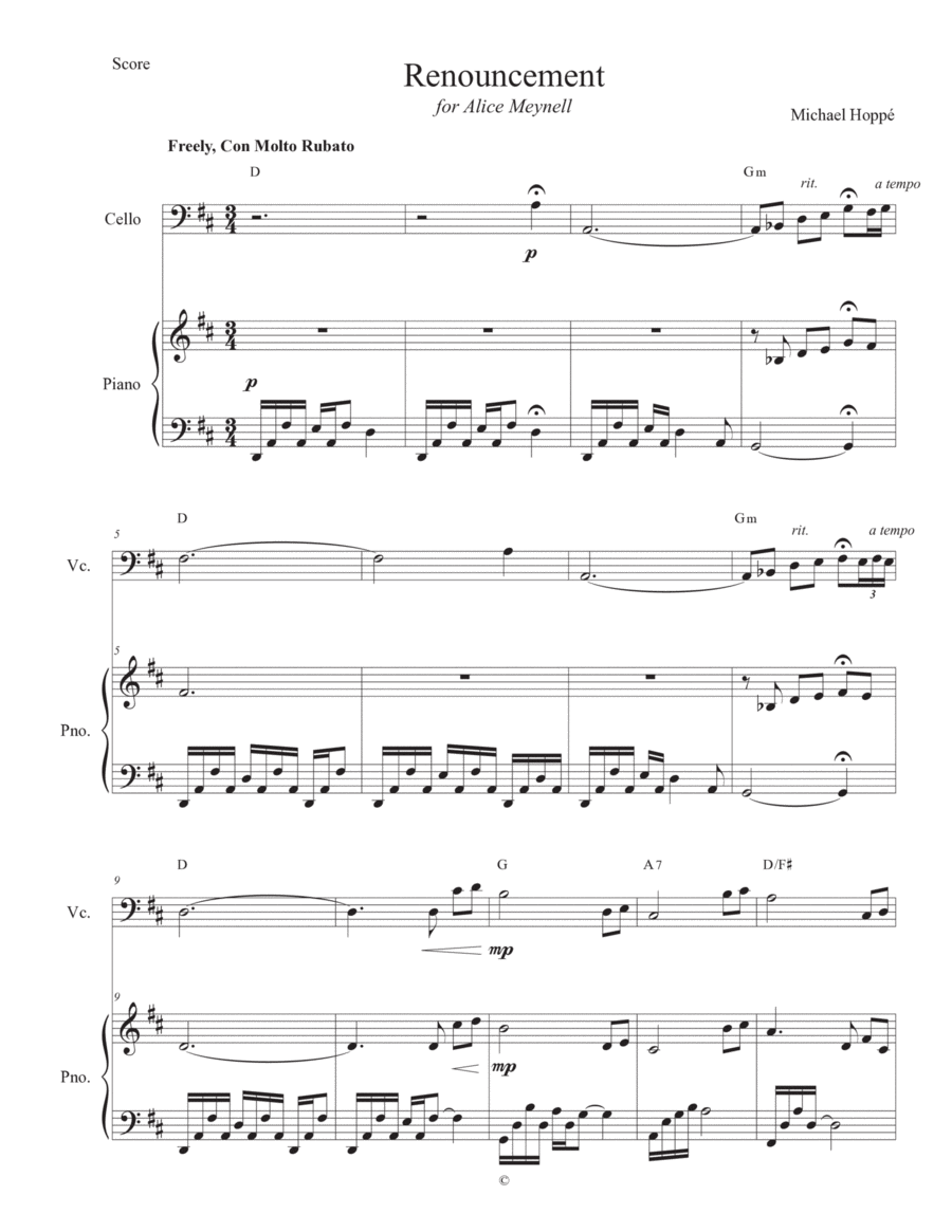Renouncement for cello and piano duet Piano Accompaniment scores gallery preview page 1