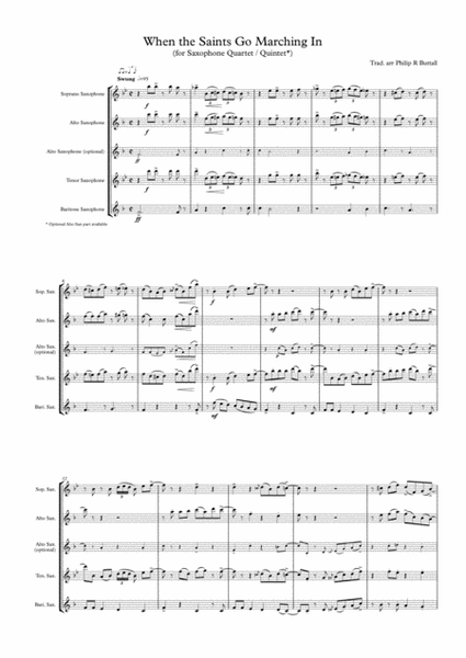When The Saints Go Marching In (Saxophone Quartet / Quintet) - Score image number null