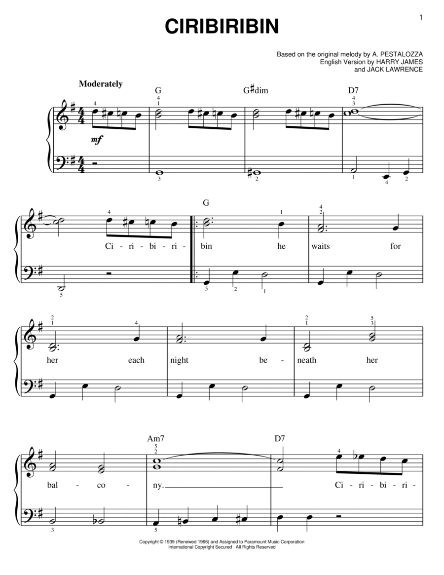 Ciribiribin Ciribiribin Easy Piano scores gallery preview page 1