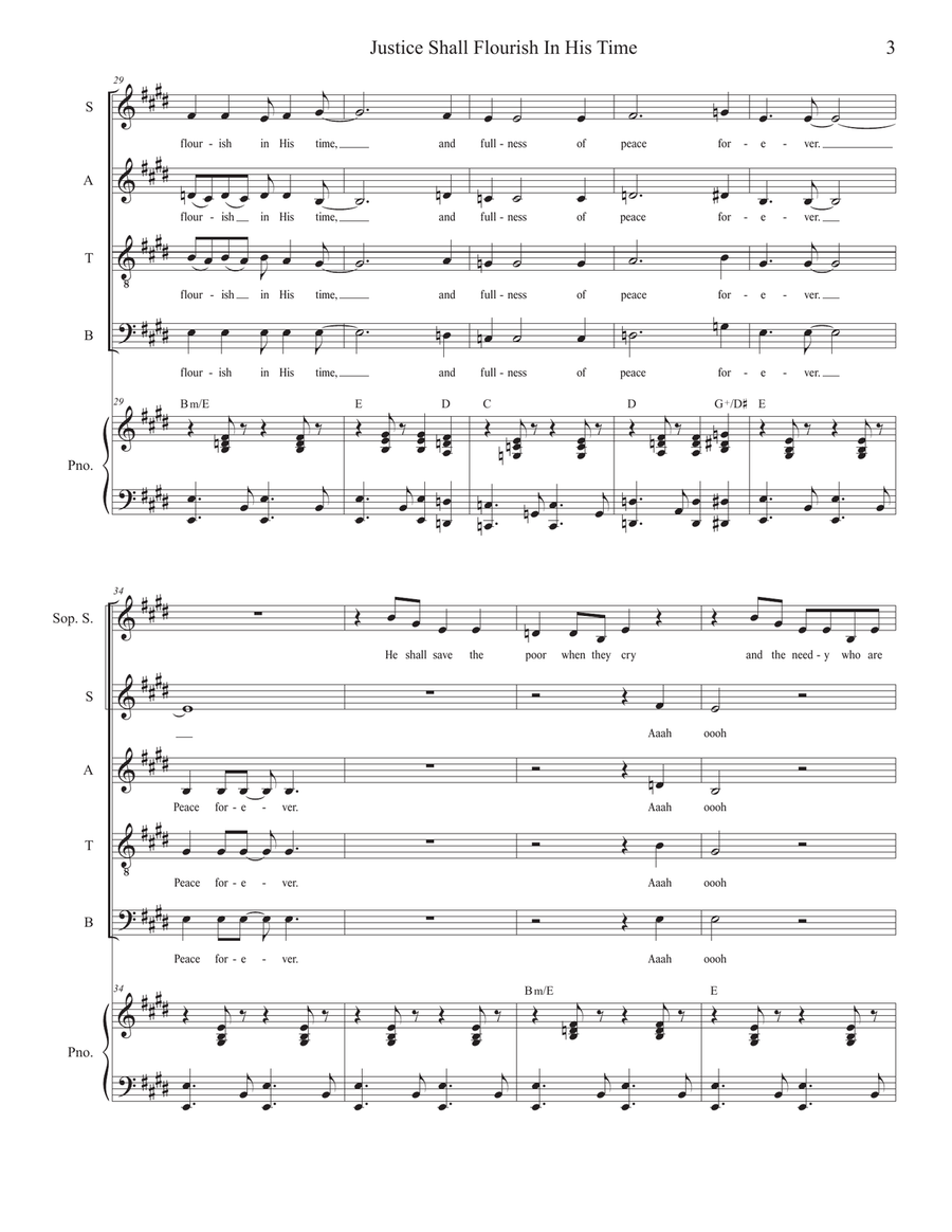 Justice Shall Flourish In His Time (Soprano Solo and SATB) 4-Part scores gallery preview page 3