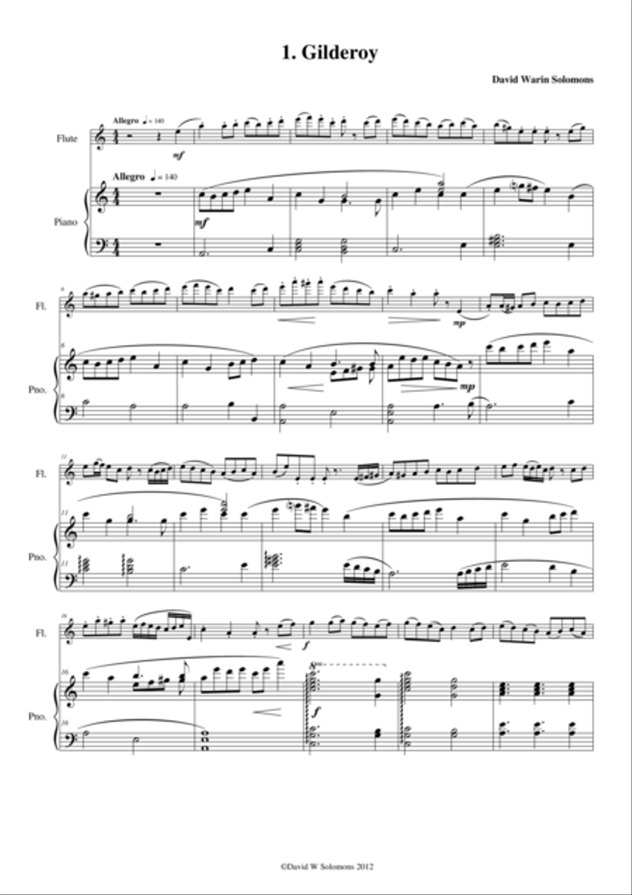Folk Song Snapshots for Flute and Piano Flute scores gallery preview page 1