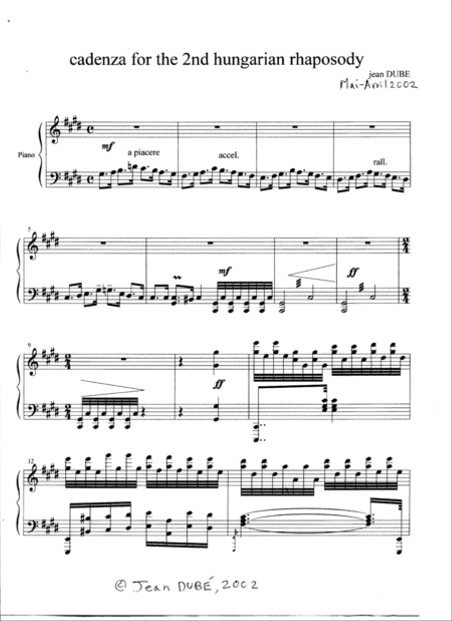 Cadenza for the 2nd Hungarian Rhapsody of F.Liszt Piano Solo scores gallery preview page 1