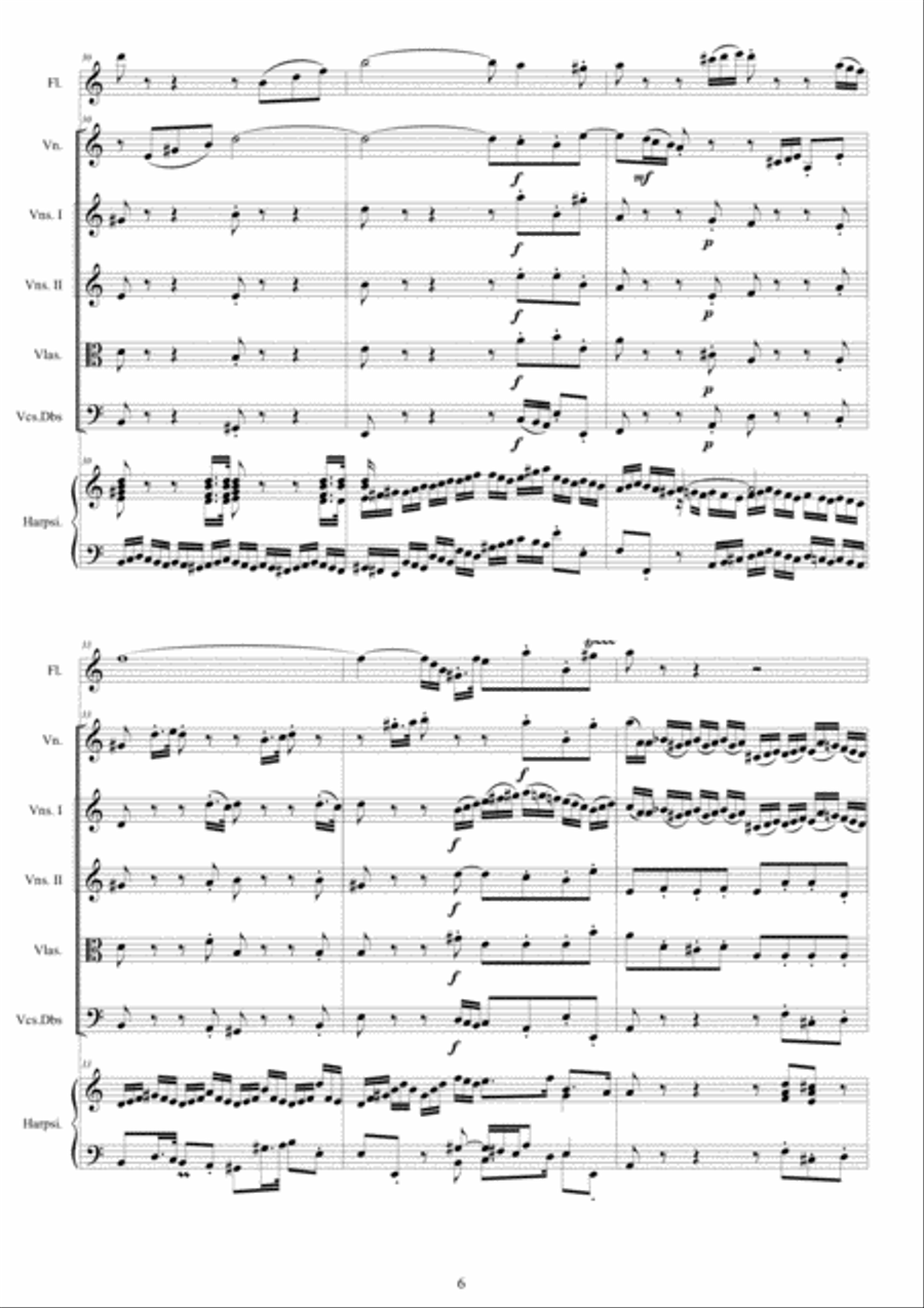 Bach - Concerto in A minor BWV 1044 for Flute, Violin, Harpsichord, Strings and Continuo - Score, Pa Chamber Orchestra scores gallery preview page 6