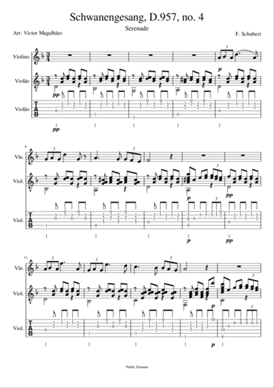 Serenade - F. Schubert - Violin Solo and Guitar Accompagnement String Duet scores gallery preview page 2