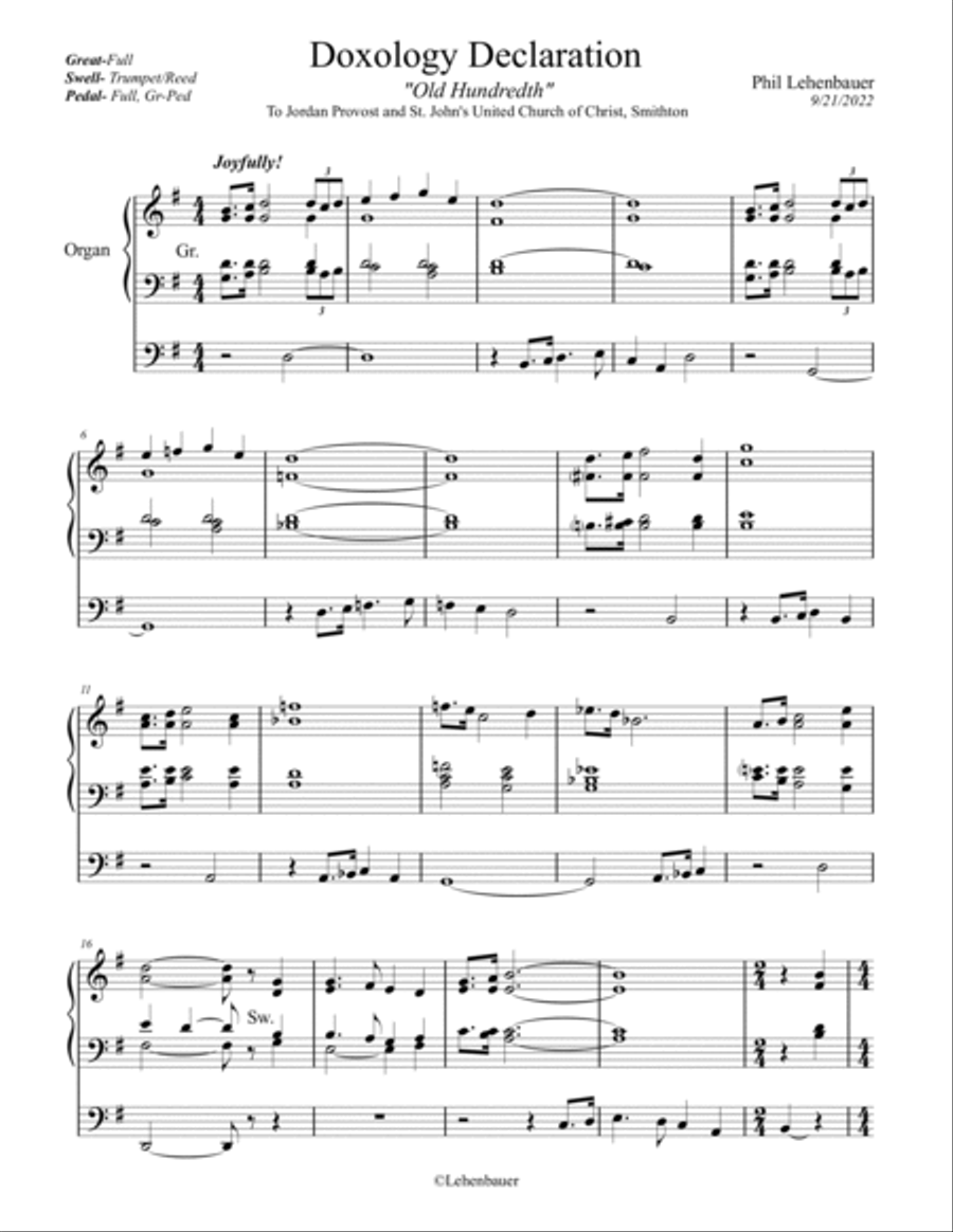 Doxology Declaration (Old Hundredth), organ work by Phil Lehenbauer Organ Solo scores gallery preview page 2