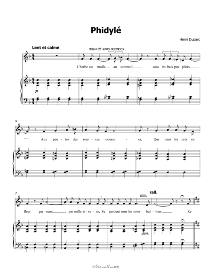 Phidylé, by Henri Duparc, in F Major Voice scores gallery preview page 3