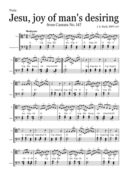 JESU, JOY OF MAN'S DESIRING by Bach - easy version for Viola and piano with chords image number null