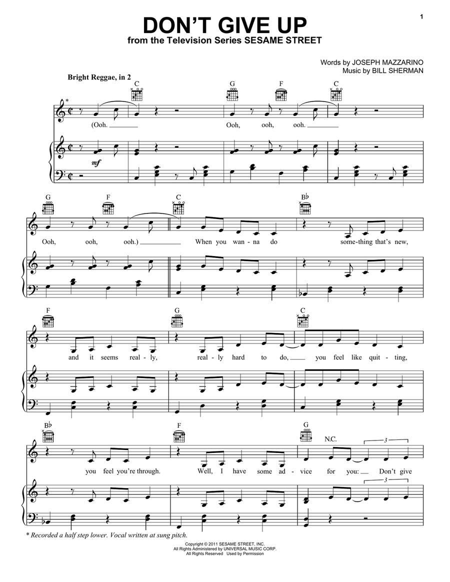 Don't Give Up (from Sesame Street) Piano, Vocal, Guitar scores gallery preview page 1